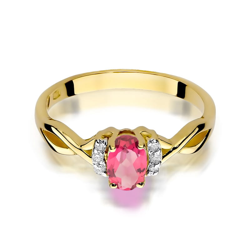 Inel Aur 9K cu Topaz Roz 0.50 ct si Diamante Naturale 0.05 ct, imaginea 2 din 8