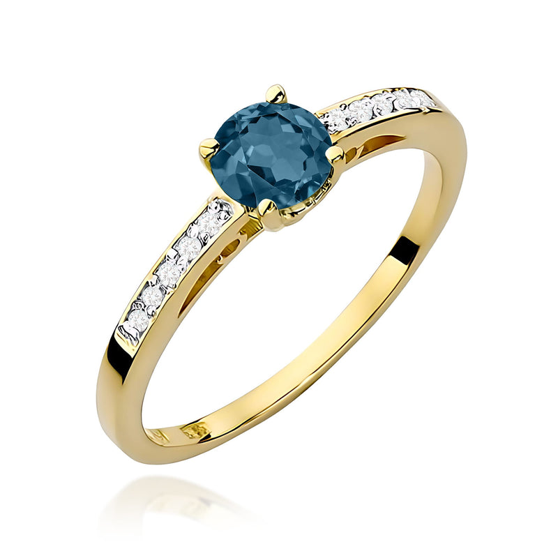 Inel Aur 9K cu Topaz London Blue 0.50 ct si Diamante Naturale 0.05 ct — Aur galben