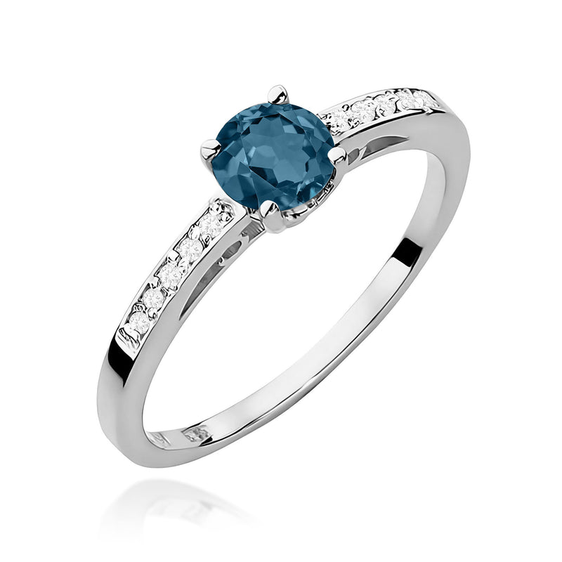 Inel Aur 9K cu Topaz London Blue 0.50 ct si Diamante Naturale 0.05 ct, imaginea 5 din 8