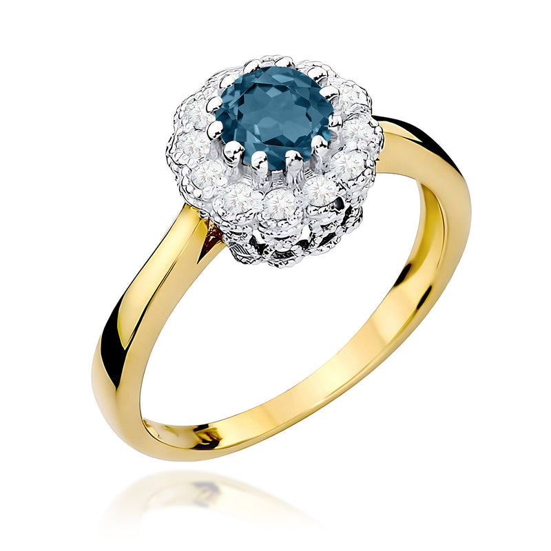 Inel Aur 9K cu Topaz London Blue 0.50 ct si Diamante Naturale 0.17 ct — Aur galben