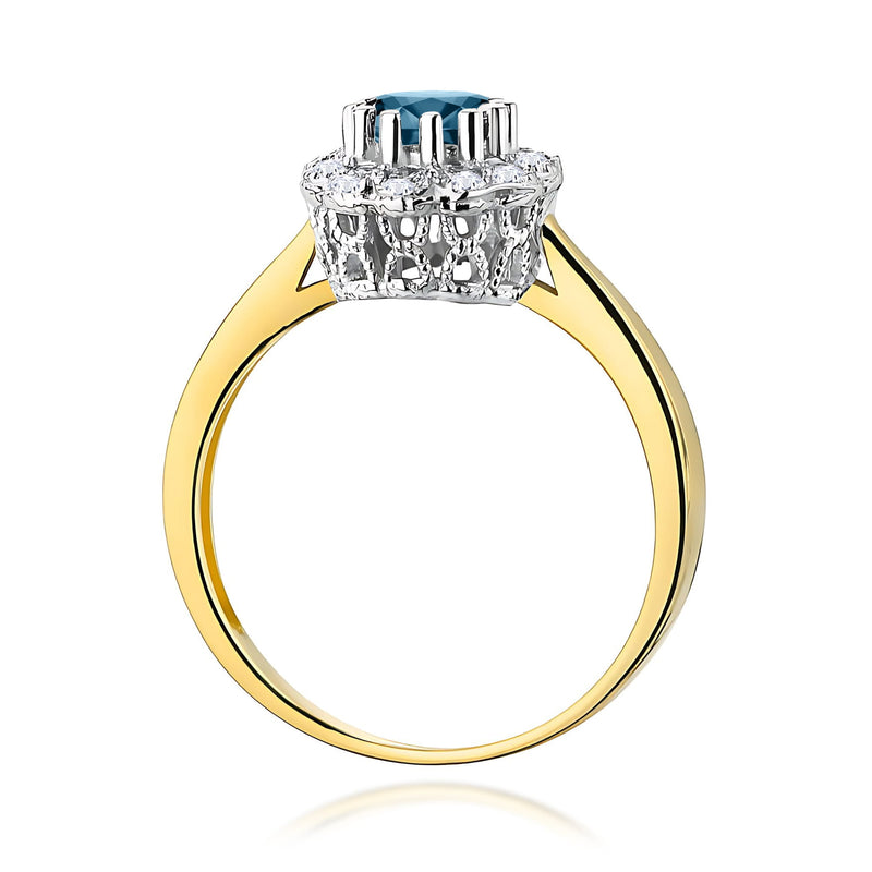 Inel Aur 9K cu Topaz London Blue 0.50 ct si Diamante Naturale 0.17 ct, imaginea 3 din 8