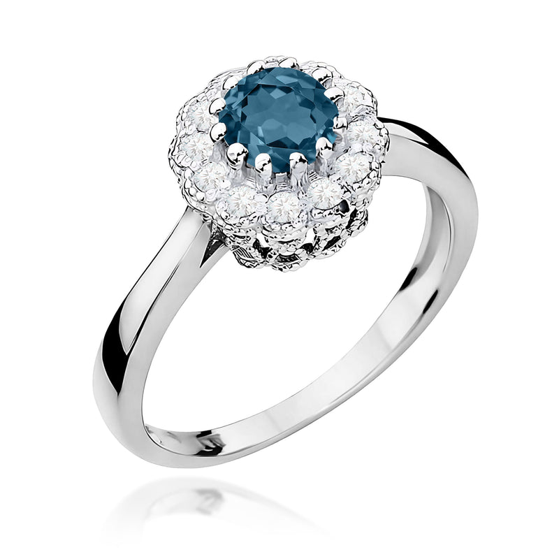 Inel Aur 9K cu Topaz London Blue 0.50 ct si Diamante Naturale 0.17 ct, imaginea 5 din 8