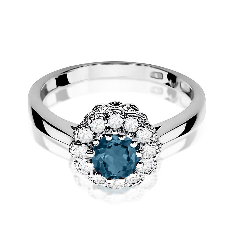 Inel Aur 9K cu Topaz London Blue 0.50 ct si Diamante Naturale 0.17 ct, imaginea 6 din 8