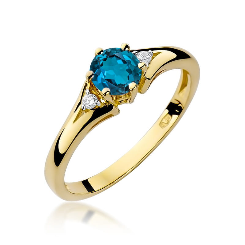 Inel Aur 9K cu Topaz London Blue 0.50 ct si Diamante Naturale 0.03 ct — Aur galben