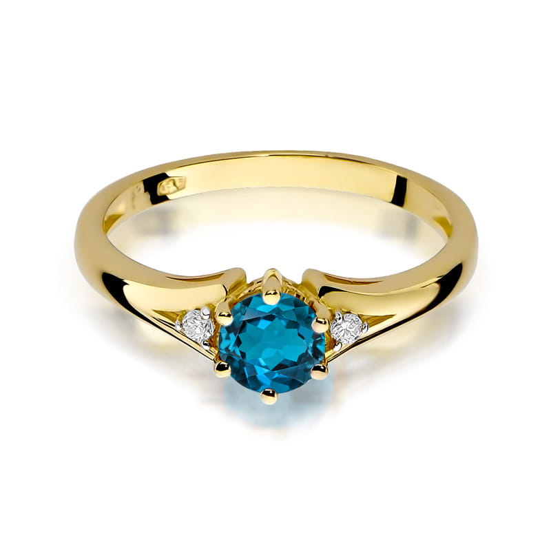Inel Aur 9K cu Topaz London Blue 0.50 ct si Diamante Naturale 0.03 ct, imaginea 2 din 8