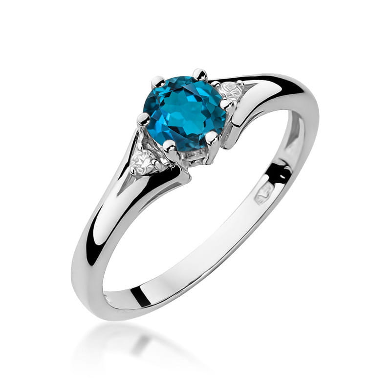 Inel Aur 9K cu Topaz London Blue 0.50 ct si Diamante Naturale 0.03 ct, imaginea 5 din 8