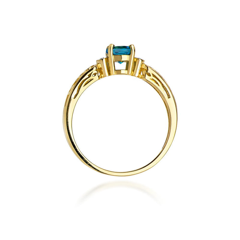 Inel Aur 9K cu Topaz London Blue 0.50 ct si Diamante Naturale 0.02 ct, imaginea 3 din 8