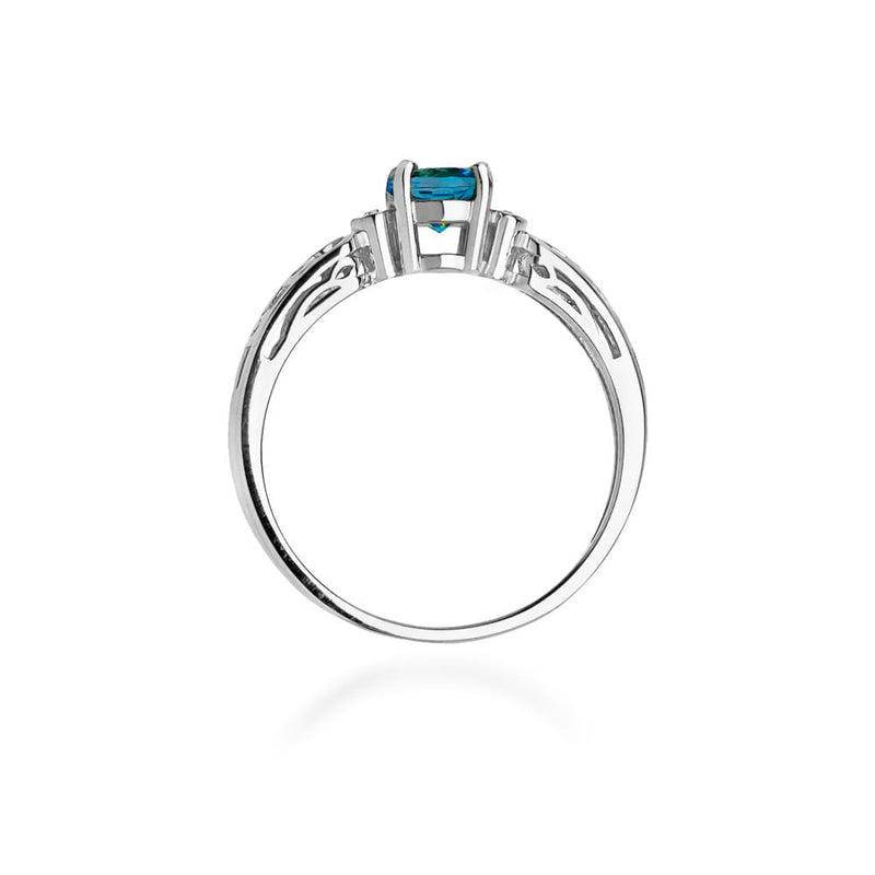 Inel Aur 9K cu Topaz London Blue 0.50 ct si Diamante Naturale 0.02 ct, imaginea 7 din 8