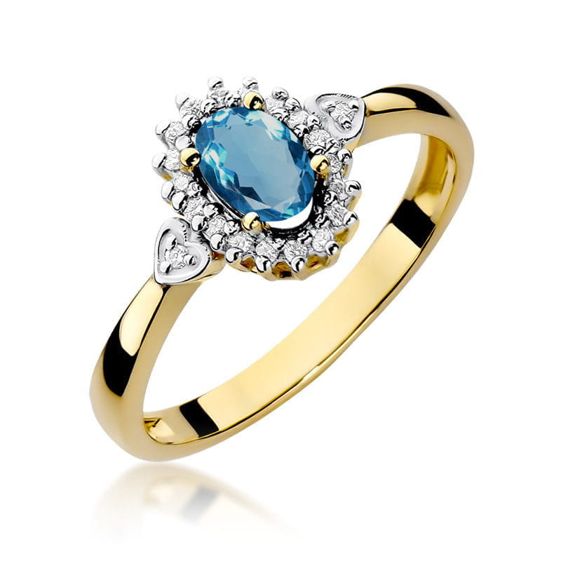 Inel Aur 9K cu Topaz London Blue 0.50 ct si Diamante Naturale 0.10 ct — Aur galben