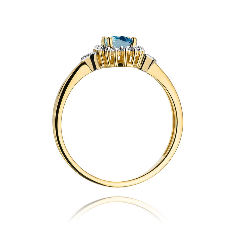 Inel Aur 9K cu Topaz London Blue 0.50 ct si Diamante Naturale 0.10 ct, imaginea 3 din 8