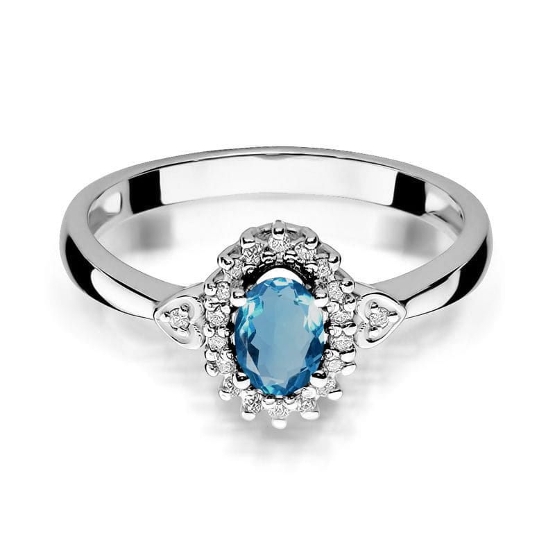 Inel Aur 9K cu Topaz London Blue 0.50 ct si Diamante Naturale 0.10 ct, imaginea 6 din 8