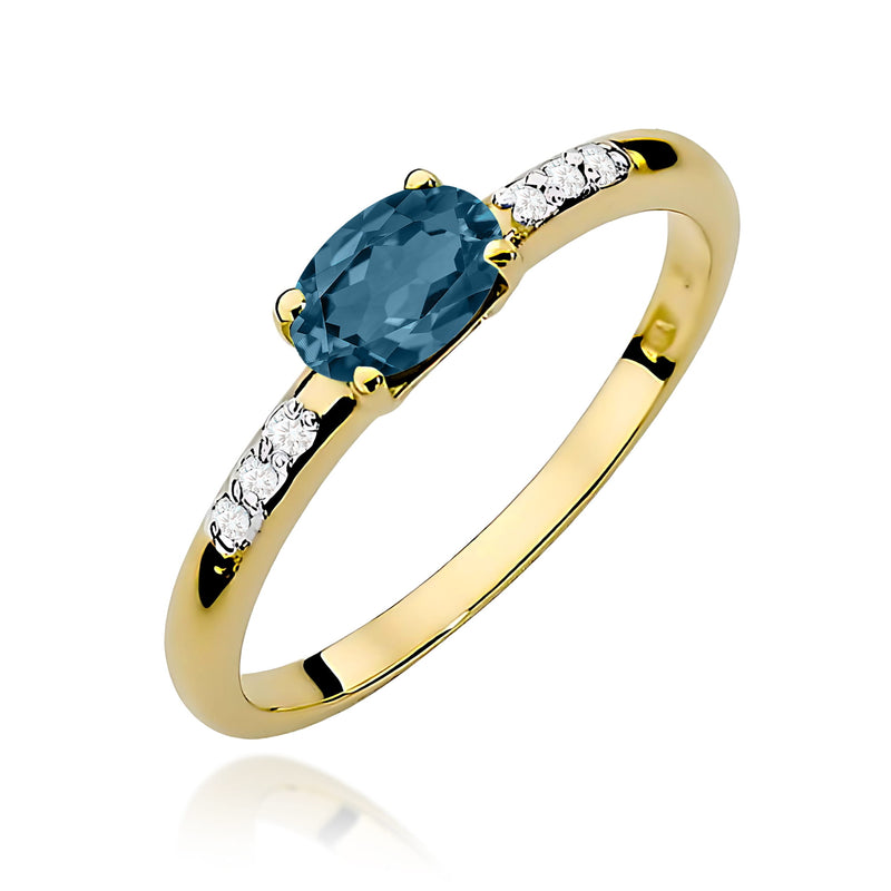 Inel Aur 9K cu Topaz London Blue 0.50 ct si Diamante Naturale 0.03 ct — Aur galben