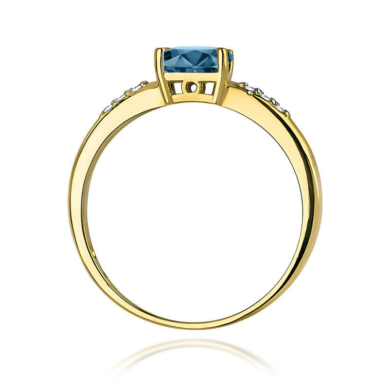 Inel Aur 9K cu Topaz London Blue 0.50 ct si Diamante Naturale 0.03 ct, imaginea 3 din 8