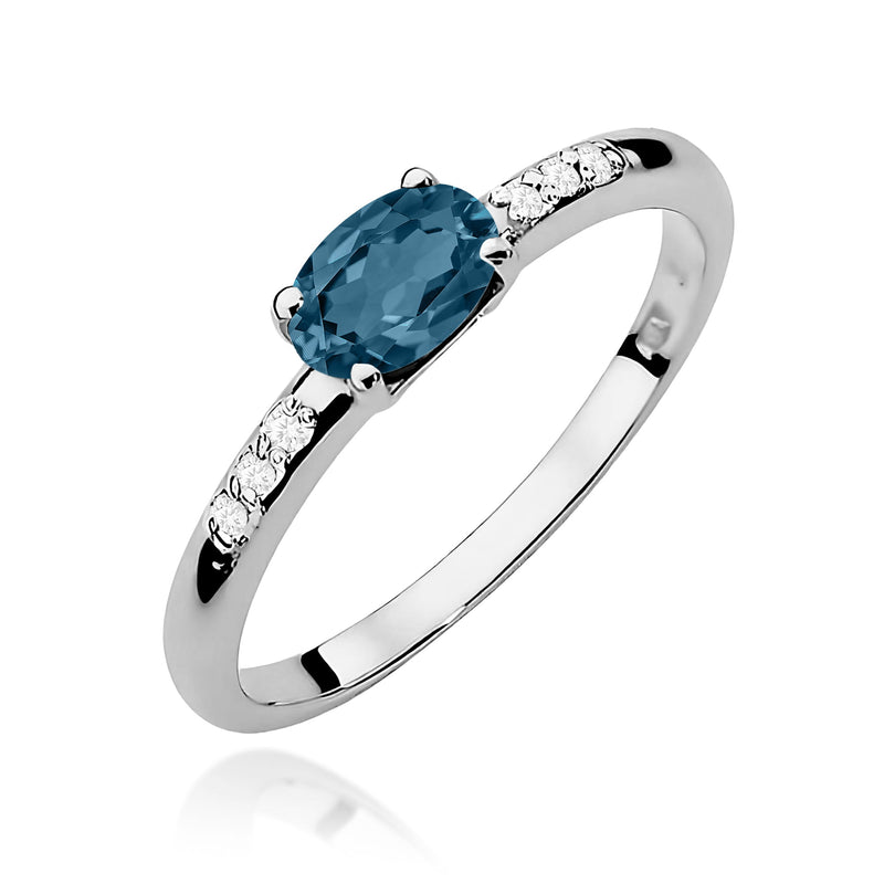Inel Aur 9K cu Topaz London Blue 0.50 ct si Diamante Naturale 0.03 ct, imaginea 5 din 8