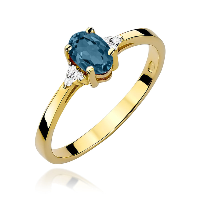 Inel Aur 9K cu Topaz London Blue 0.50 ct si Diamante Naturale 0.05 ct — Aur galben