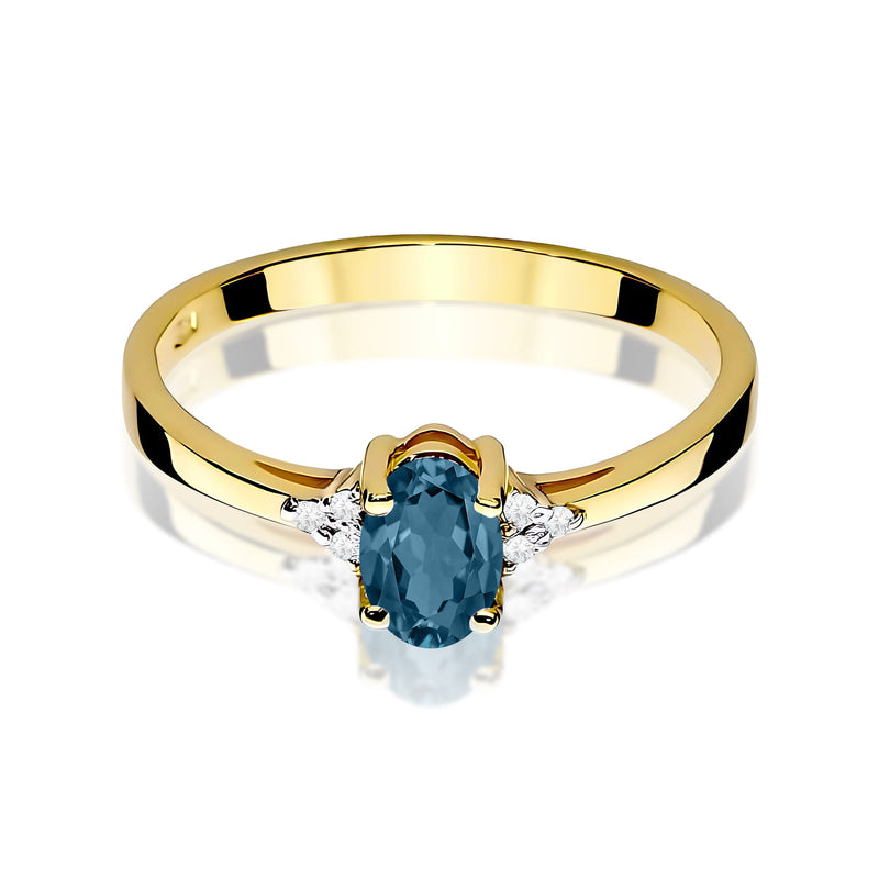 Inel Aur 9K cu Topaz London Blue 0.50 ct si Diamante Naturale 0.05 ct, imaginea 2 din 8