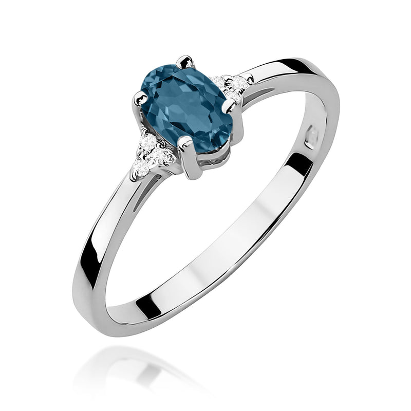 Inel Aur 9K cu Topaz London Blue 0.50 ct si Diamante Naturale 0.05 ct, imaginea 5 din 8