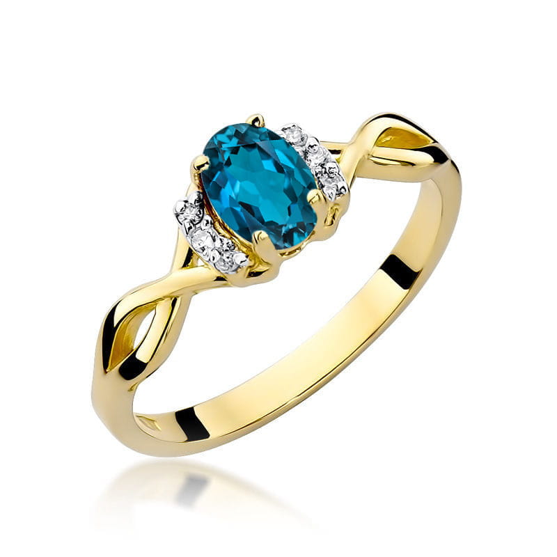 Inel Aur 9K cu Topaz London Blue 0.50 ct si Diamante Naturale 0.05 ct — Aur galben