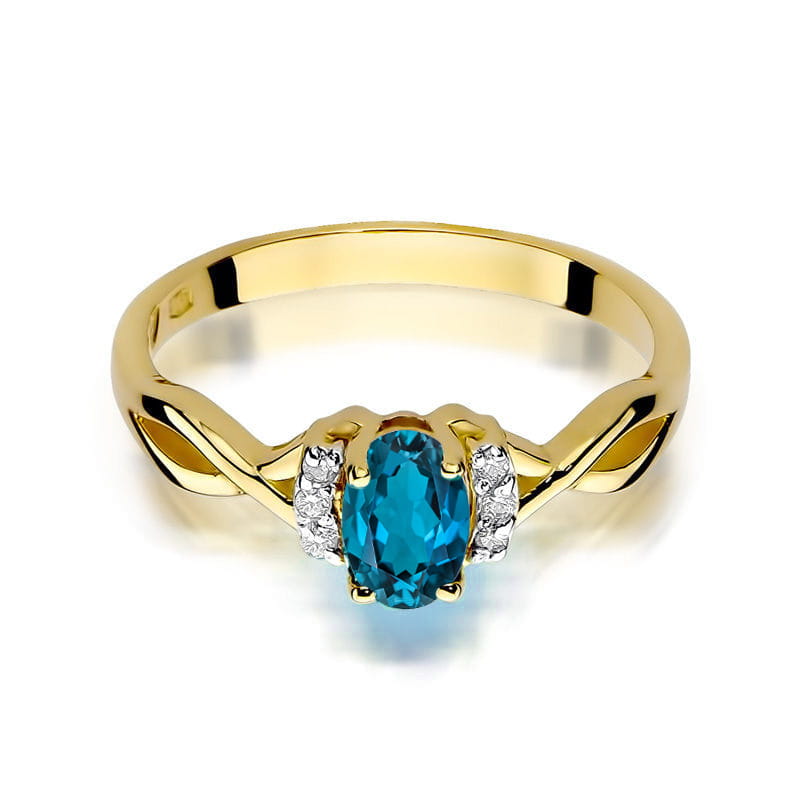 Inel Aur 9K cu Topaz London Blue 0.50 ct si Diamante Naturale 0.05 ct, imaginea 2 din 8