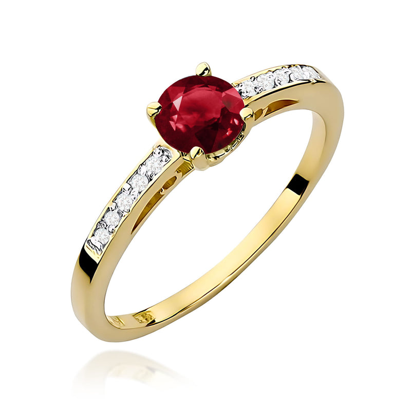 Inel Aur 9K cu Granat 0.60 ct si Diamante Naturale 0.05 ct — Aur galben