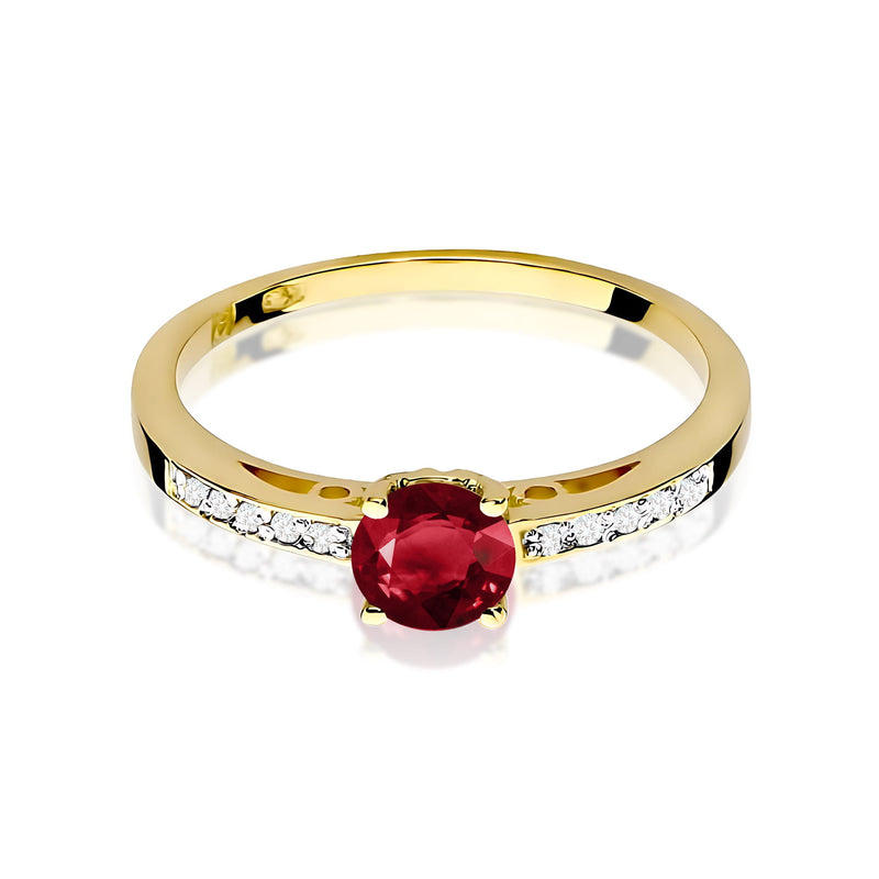 Inel Aur 9K cu Granat 0.60 ct si Diamante Naturale 0.05 ct, imaginea 2 din 8