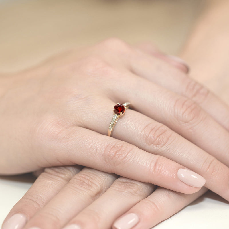 Inel Aur 9K cu Granat 0.60 ct si Diamante Naturale 0.05 ct, imaginea 4 din 8