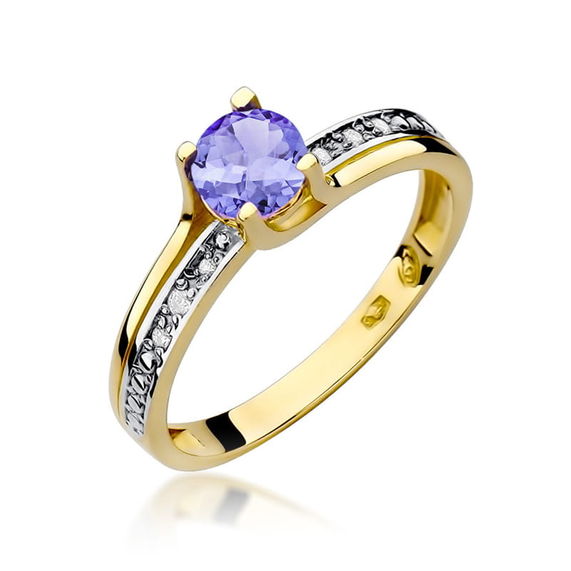 Inel Aur 9K cu Tanzanit 0.50 ct si Diamante Naturale 0.03 ct — Aur galben