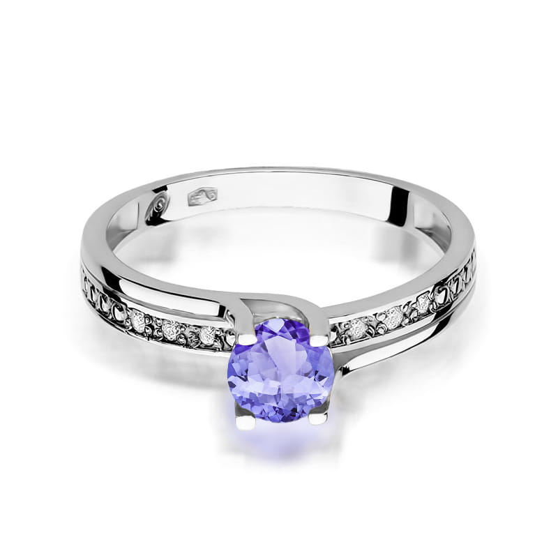Inel Aur 9K cu Tanzanit 0.50 ct si Diamante Naturale 0.03 ct, imaginea 6 din 8