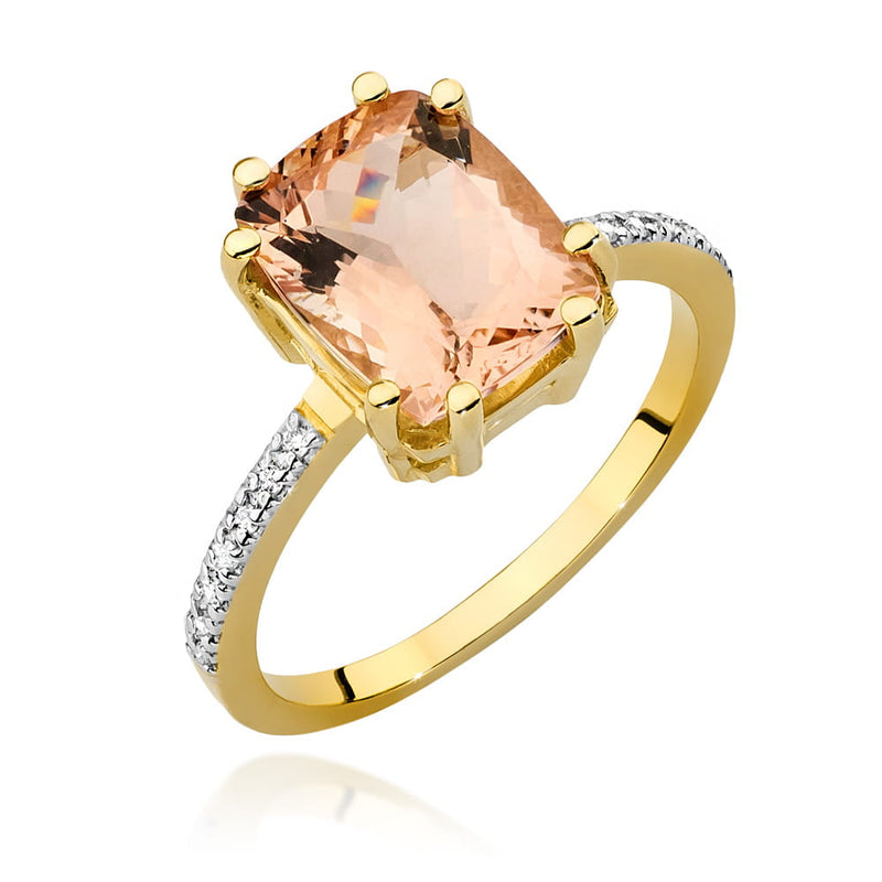 Inel Aur 9K cu Morganit 2.80 ct si Diamante Naturale 0.07 ct — Aur galben