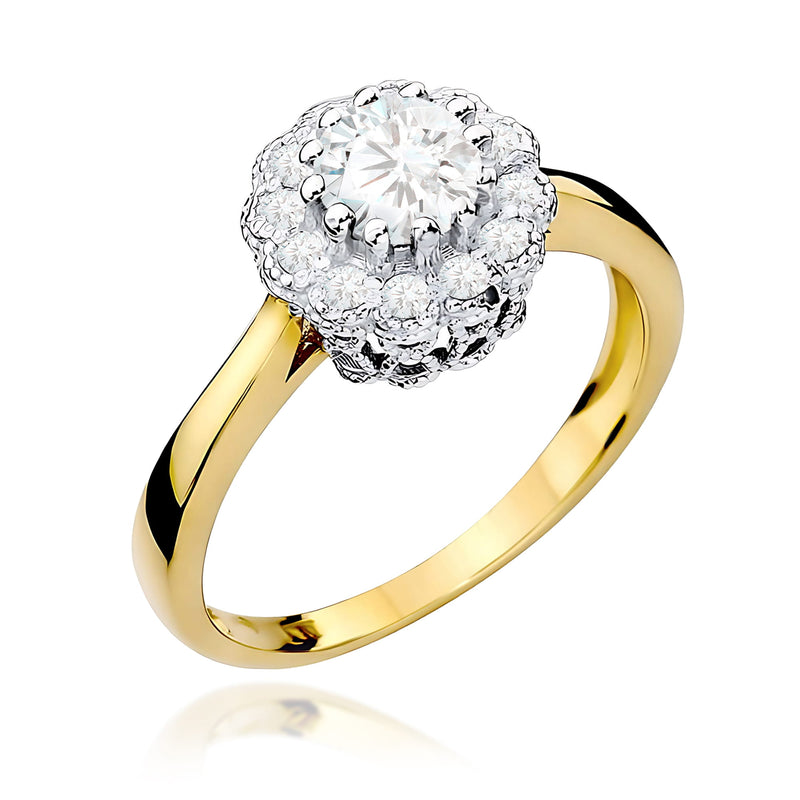 Inel Aur 9K cu Safir Alb 0.60 ct si Diamante Naturale 0.17 ct — Aur galben