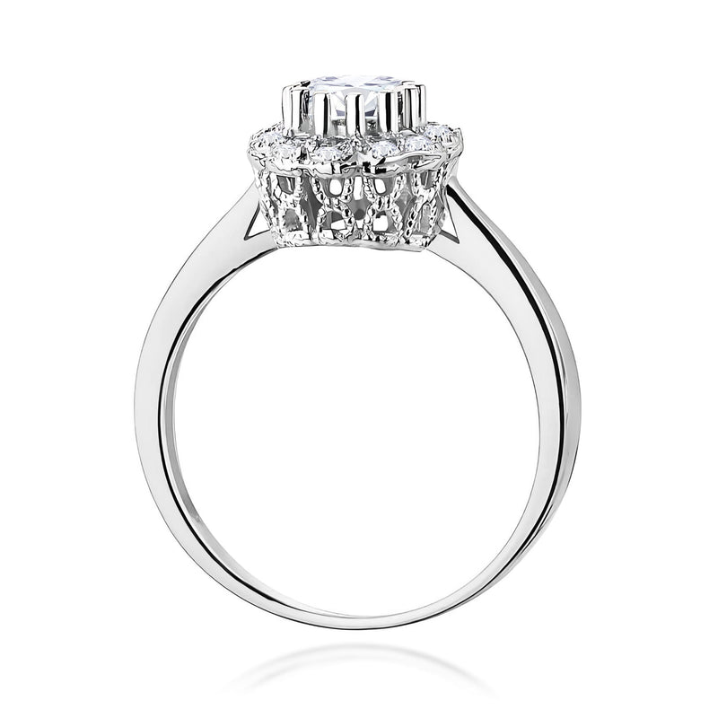 Inel Aur 9K cu Safir Alb 0.60 ct si Diamante Naturale 0.17 ct, imaginea 7 din 8