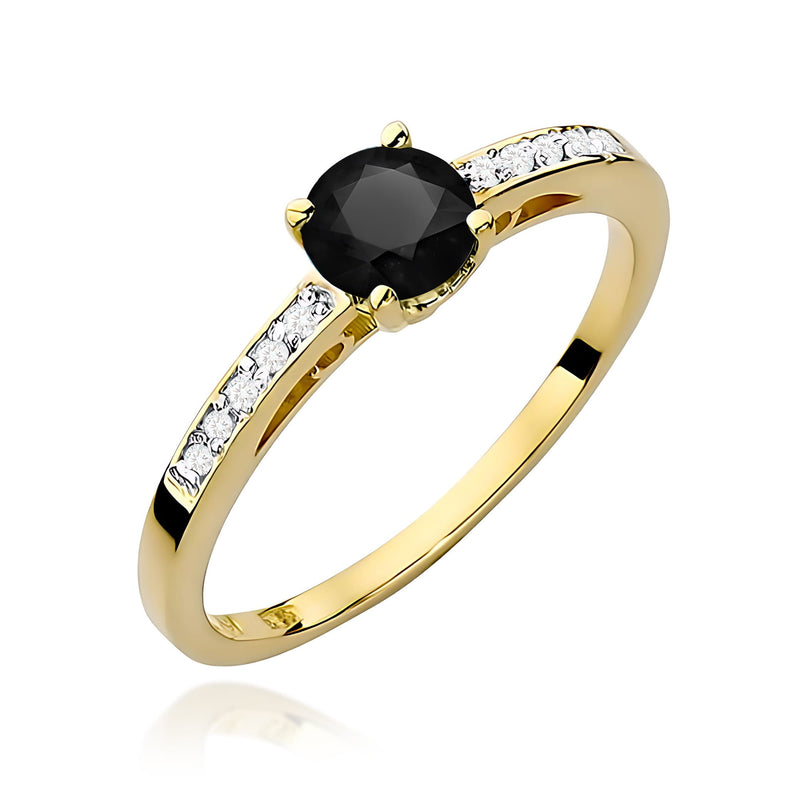 Inel Aur 9K cu Diamante Naturale Albe si Negre 0.55 ct — Aur galben