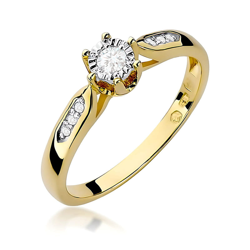 Inel Aur 9K cu Diamante Naturale 0.13 ct — Aur galben