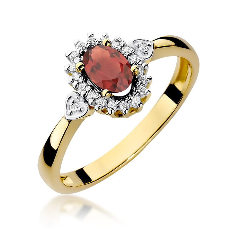 Inel Aur 9K cu Granat 0.50 ct si Diamante Naturale 0.10 ct — Aur galben