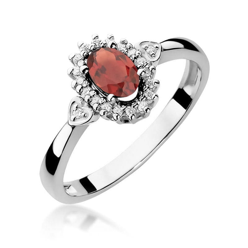 Inel Aur 9K cu Granat 0.50 ct si Diamante Naturale 0.10 ct, imaginea 5 din 8