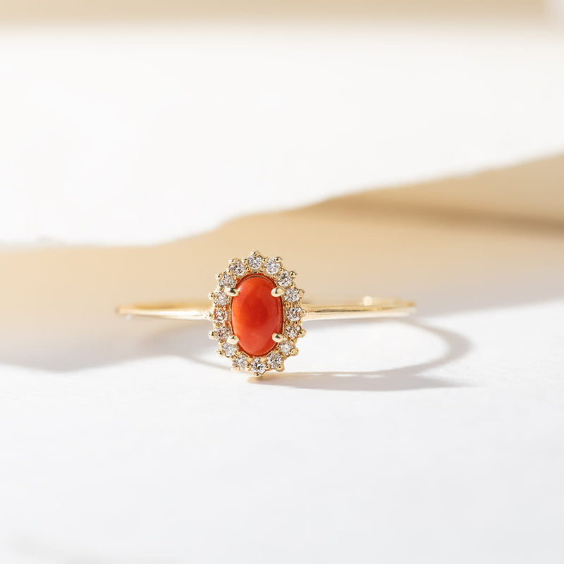 Inel Aur 9K cu Coral 0.20 ct si Diamante Naturale 0.08 ct, imaginea 12 din 21