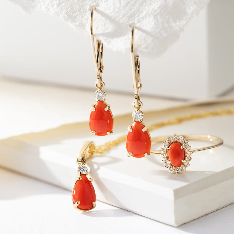 Inel Aur 9K cu Coral 0.20 ct si Diamante Naturale 0.08 ct, imaginea 13 din 21