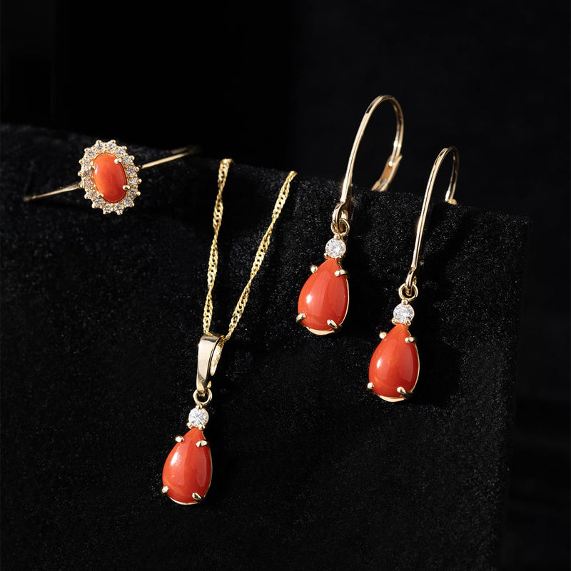 Inel Aur 9K cu Coral 0.20 ct si Diamante Naturale 0.08 ct, imaginea 14 din 21