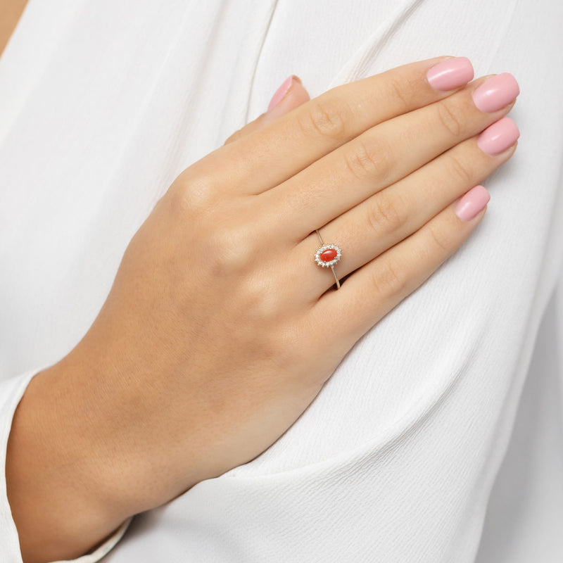 Inel Aur 9K cu Coral 0.20 ct si Diamante Naturale 0.08 ct, imaginea 20 din 21