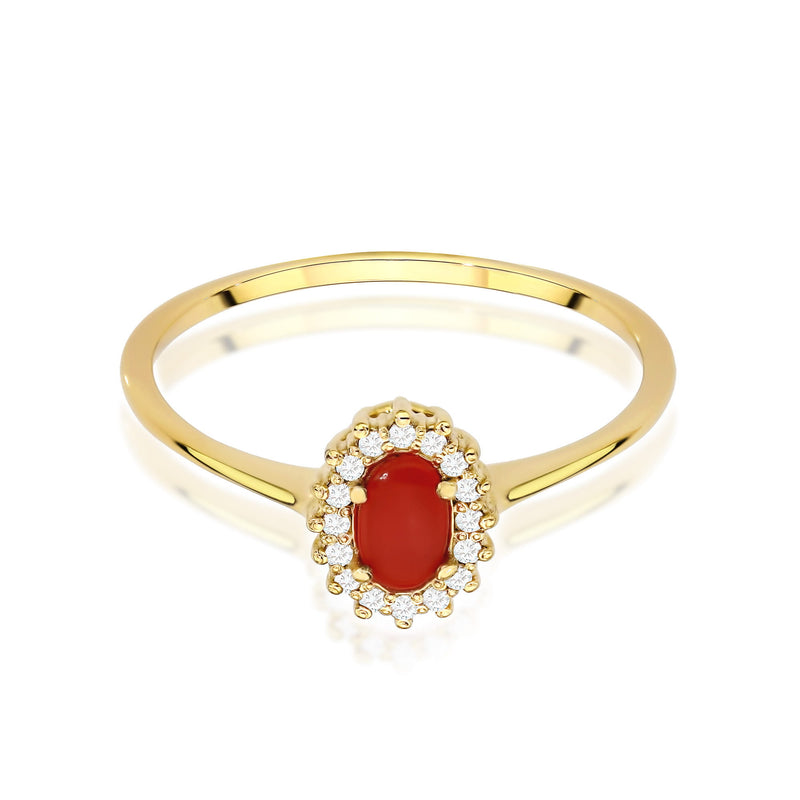 Inel Aur 9K cu Coral 0.20 ct si Diamante Naturale 0.08 ct, imaginea 2 din 21