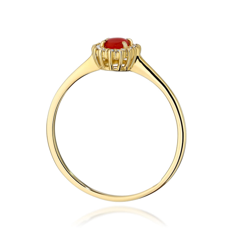 Inel Aur 9K cu Coral 0.20 ct si Diamante Naturale 0.08 ct, imaginea 3 din 21