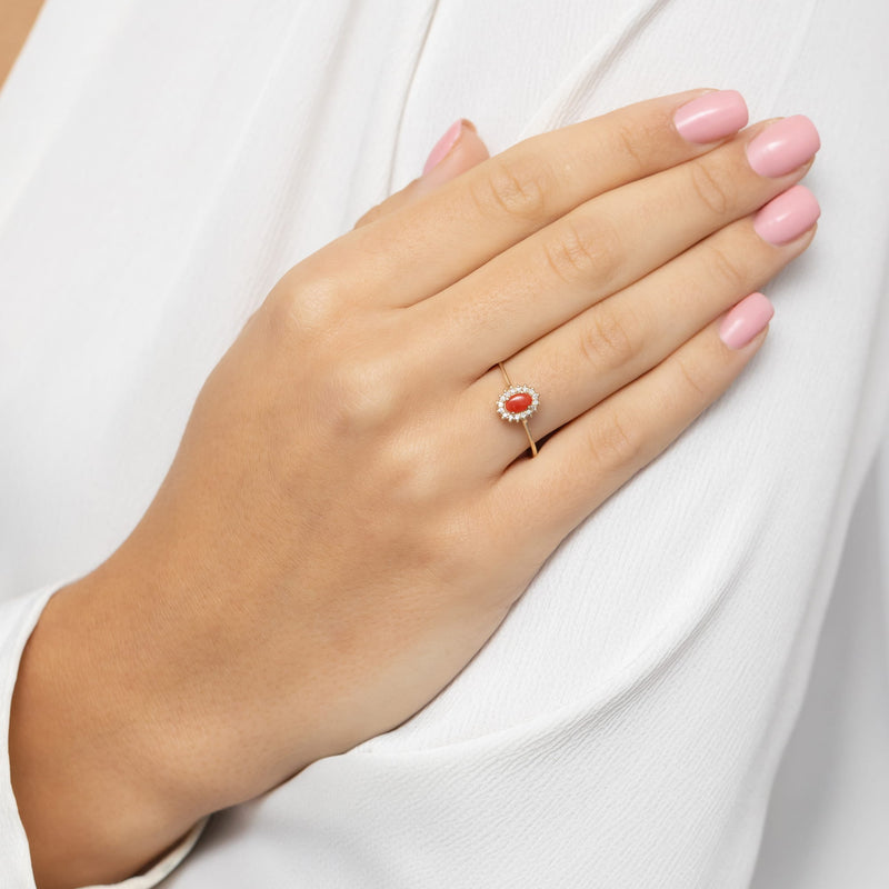 Inel Aur 9K cu Coral 0.20 ct si Diamante Naturale 0.08 ct, imaginea 6 din 21