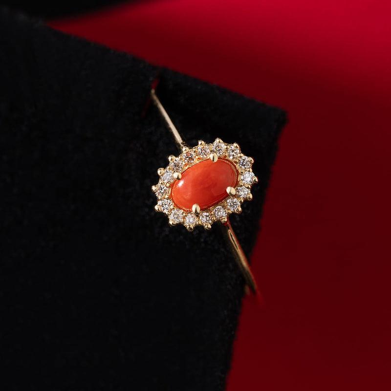 Inel Aur 9K cu Coral 0.20 ct si Diamante Naturale 0.08 ct, imaginea 8 din 21