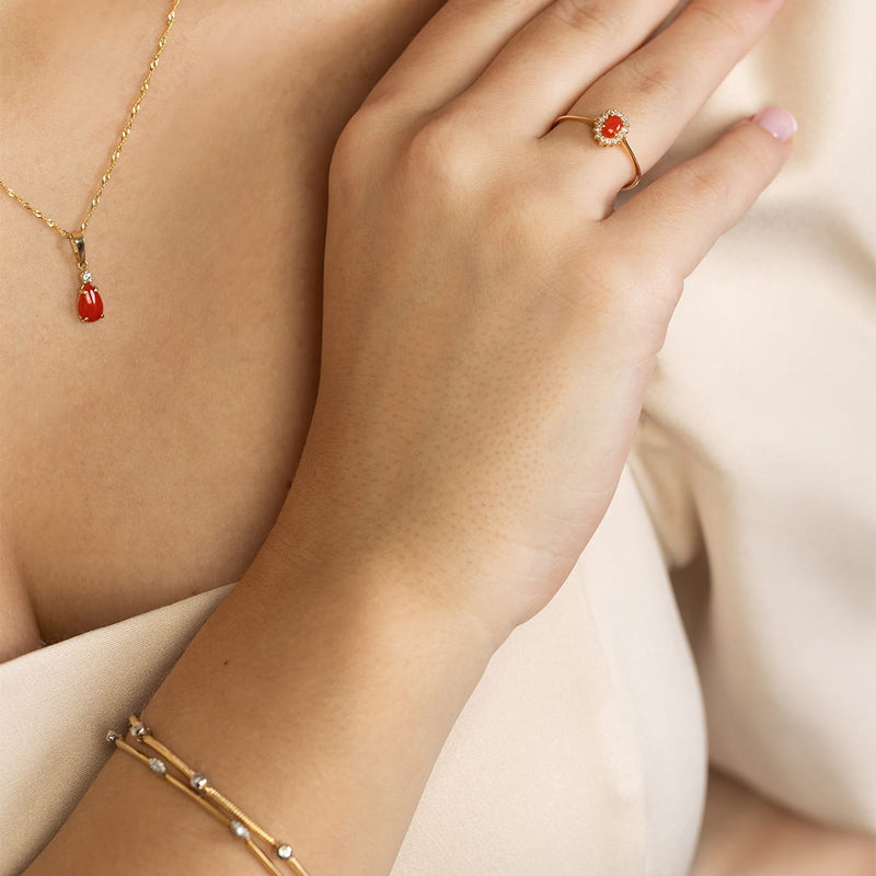 Inel Aur 9K cu Coral 0.20 ct si Diamante Naturale 0.08 ct, imaginea 10 din 21