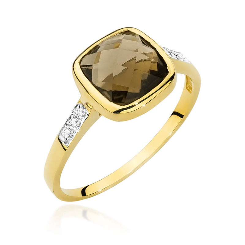 Inel Aur 9K cu Smoky Quartz 2.00 ct si Diamante Naturale 0.03 ct — Aur galben