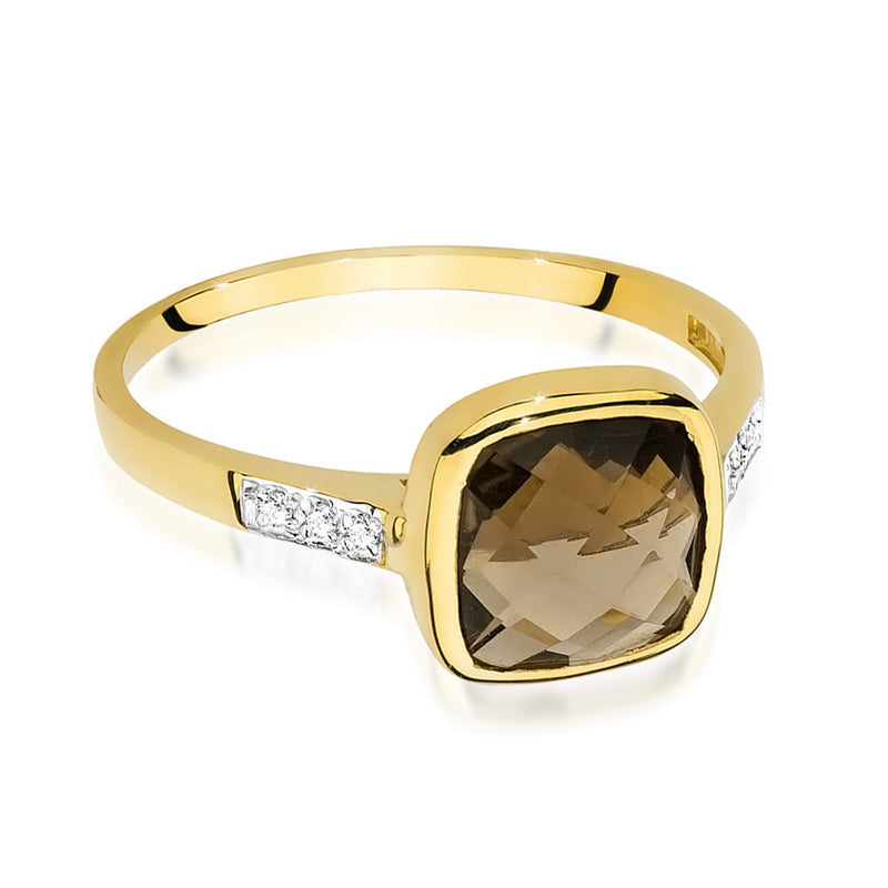 Inel Aur 9K cu Smoky Quartz 2.00 ct si Diamante Naturale 0.03 ct, imaginea 2 din 8