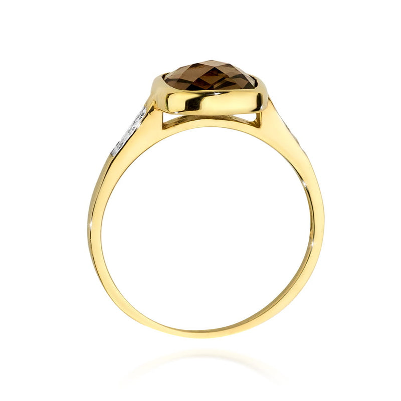 Inel Aur 9K cu Smoky Quartz 2.00 ct si Diamante Naturale 0.03 ct, imaginea 3 din 8