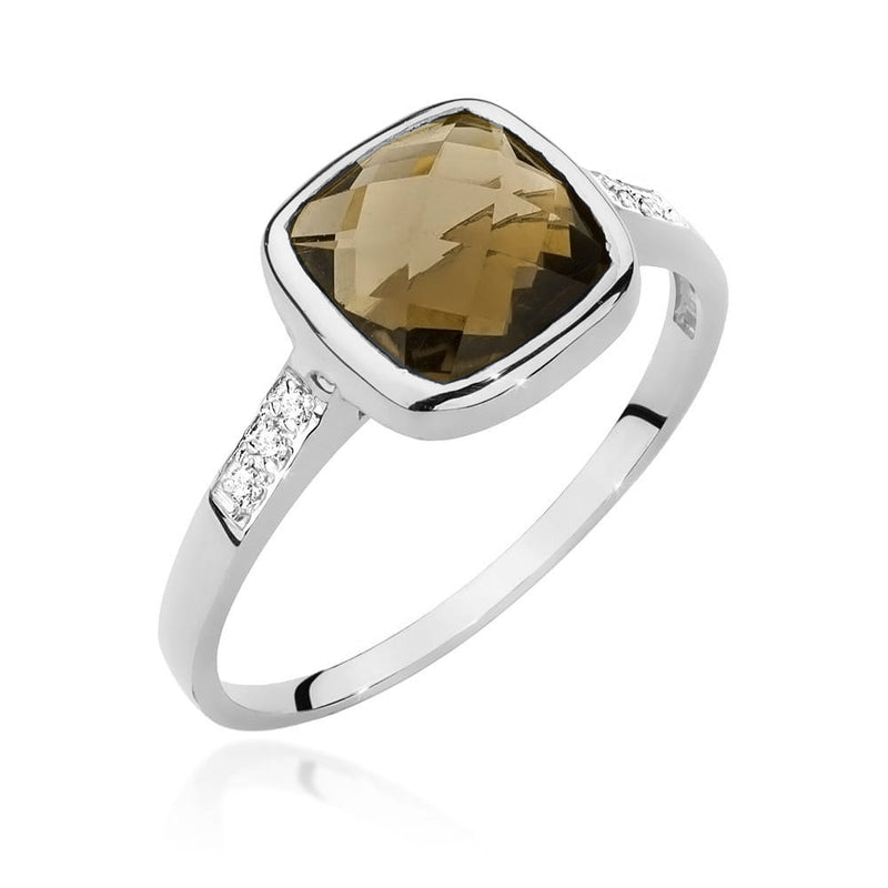Inel Aur 9K cu Smoky Quartz 2.00 ct si Diamante Naturale 0.03 ct, imaginea 5 din 8