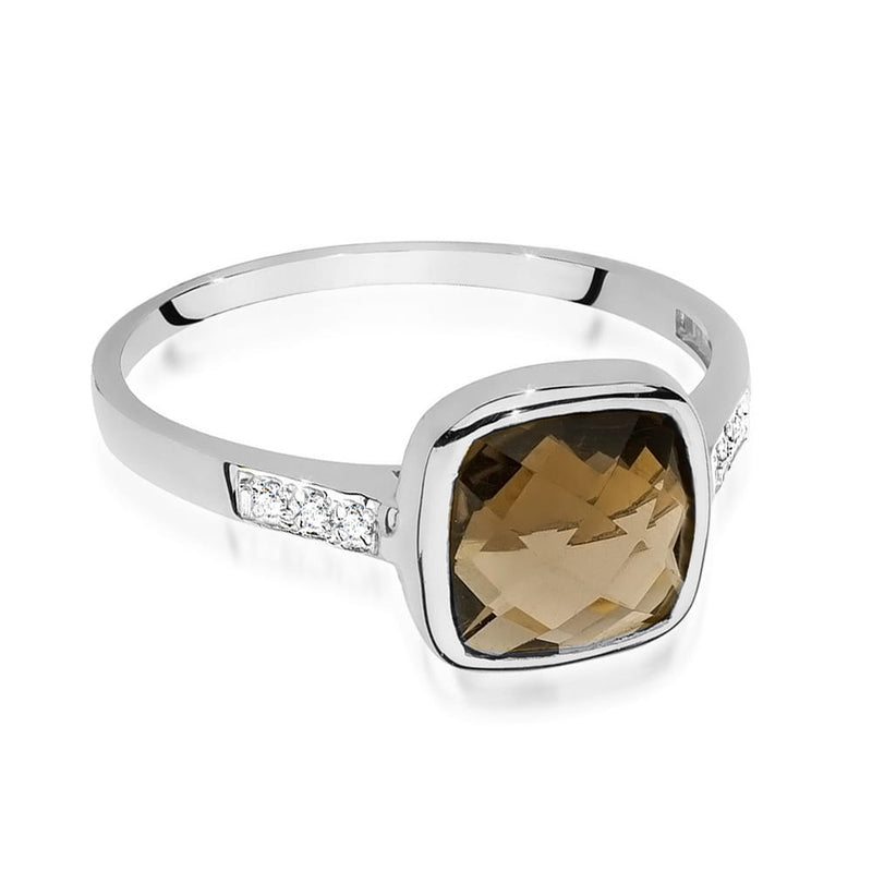 Inel Aur 9K cu Smoky Quartz 2.00 ct si Diamante Naturale 0.03 ct, imaginea 6 din 8