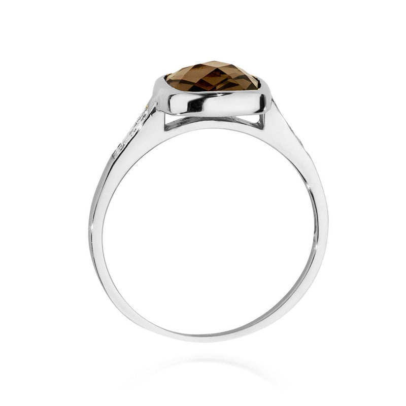 Inel Aur 9K cu Smoky Quartz 2.00 ct si Diamante Naturale 0.03 ct, imaginea 7 din 8